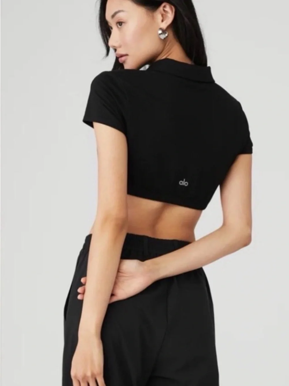 Alo Yoga Black Cropped Polo